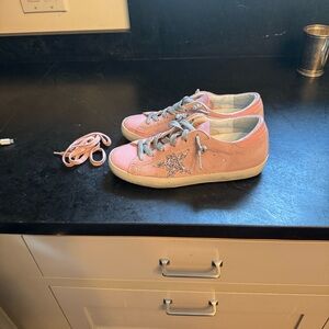 Golden Goose Pink and Silver Star Sneakers